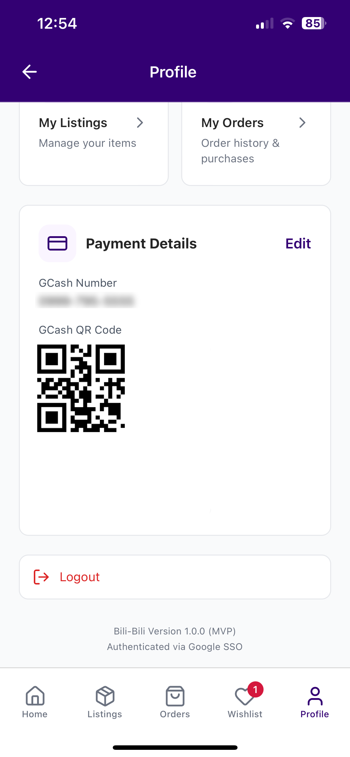 User Profile Back