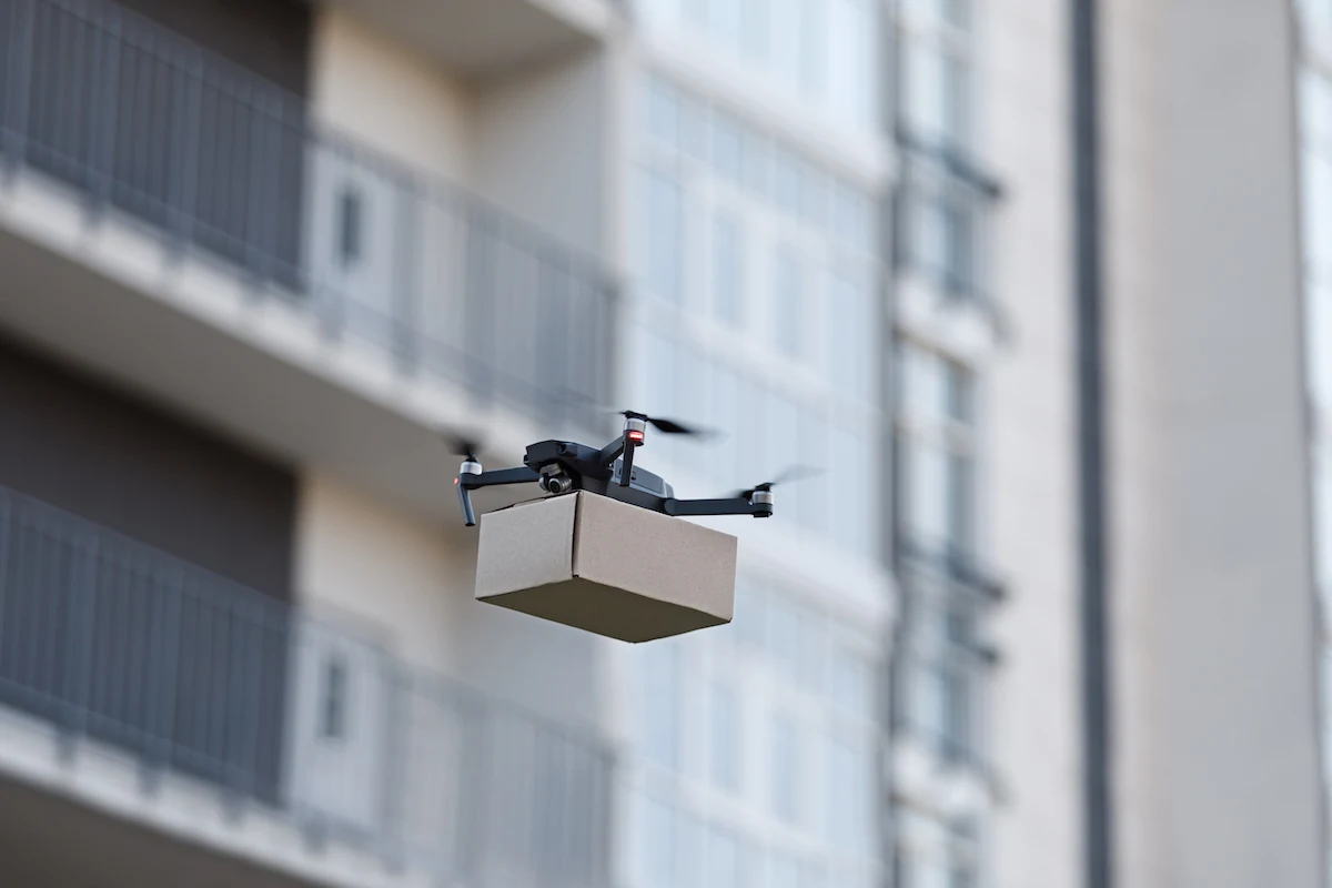 Drone delivering parcel